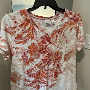 Chico's Floral V-Neck Top - Red and Orange